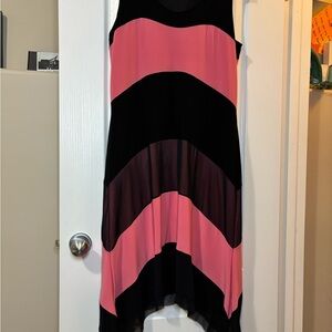 Piccadilly Size Large Elegant Black and Pink Striped Dress